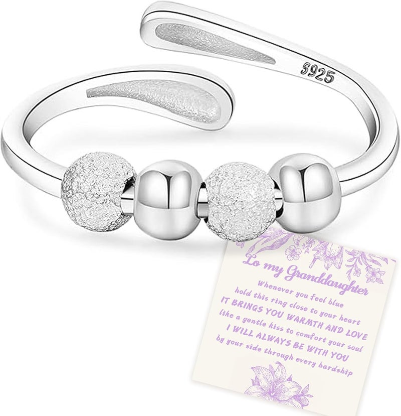 Senteria Anxiety Rings for Women Sterling Silver Rings Adjustable Stress Spinner Rings with Beads Fidget Rings for Anxiety Women - Image 1